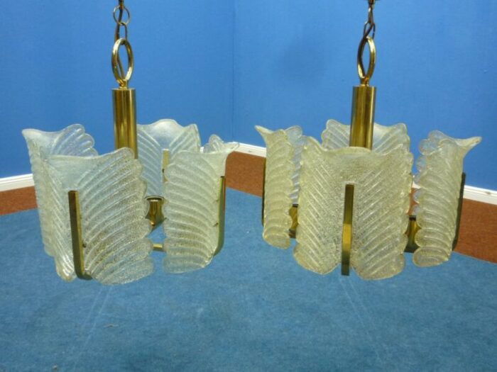 decorative regency murano glass brass ceiling lamps 1960s set of 2 1