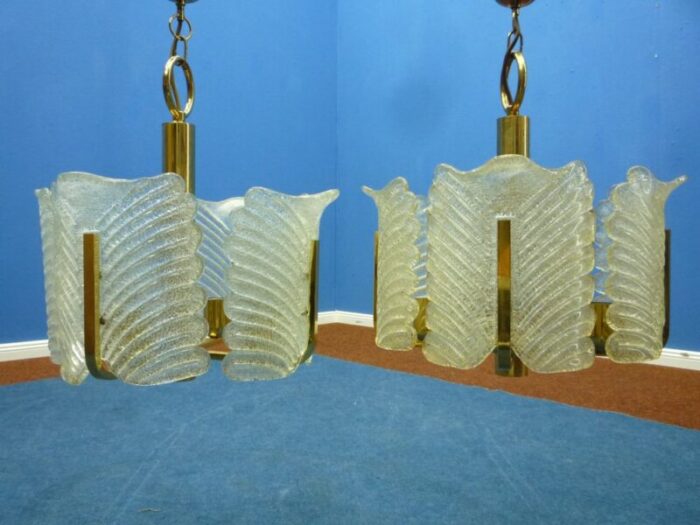 decorative regency murano glass brass ceiling lamps 1960s set of 2 2