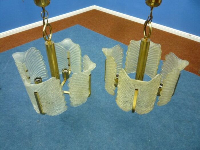 decorative regency murano glass brass ceiling lamps 1960s set of 2 3