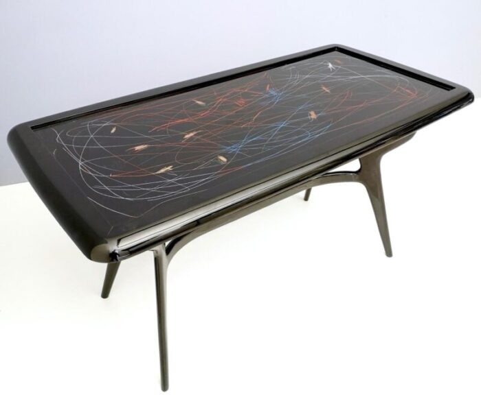 dining table with glass top lacquered by enzio wenk italy 1950s 5494