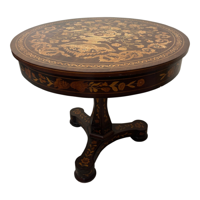 dutch marquetry inlaid center table on castors 7860