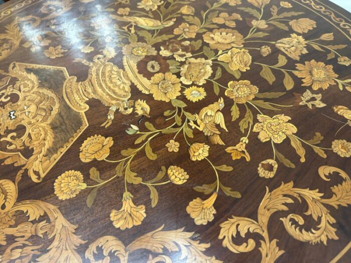 dutch marquetry inlaid center table on castors 9355