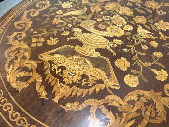 dutch marquetry inlaid center table on castors 9815