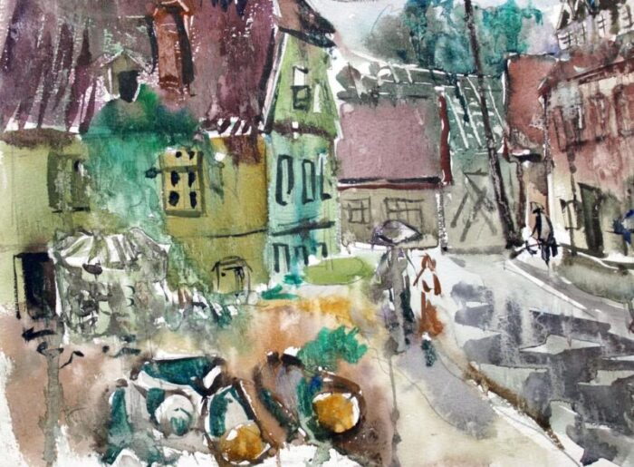 dzidra bauma in a small town 1969 watercolor 0512