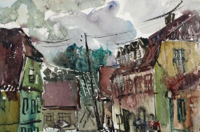 dzidra bauma in a small town 1969 watercolor 2618