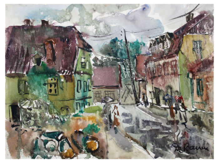 dzidra bauma in a small town 1969 watercolor 3838