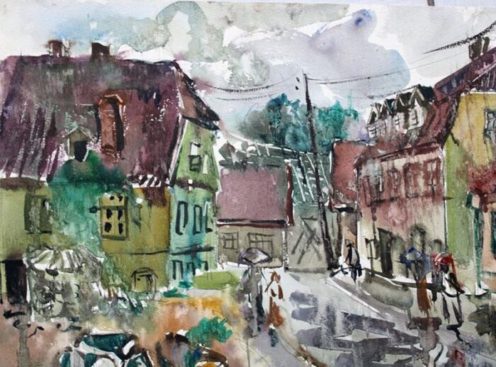 dzidra bauma in a small town 1969 watercolor 5096