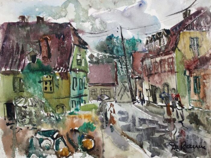 dzidra bauma in a small town 1969 watercolor 9352