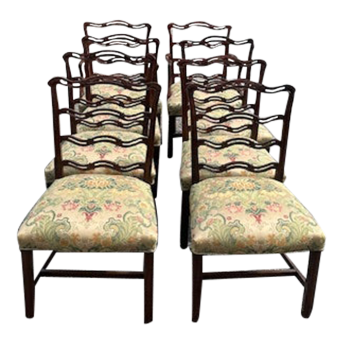 early 1900s english mahogany chippendale style chairs set of 8 5372