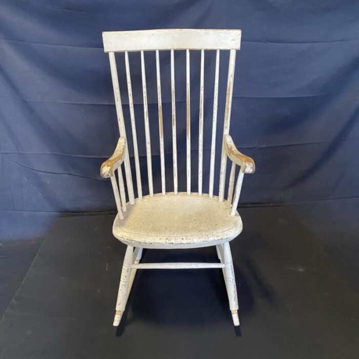 early 19th century classic americana white windsor rocking chair from maine 1424