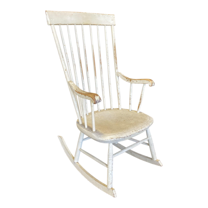 early 19th century classic americana white windsor rocking chair from maine 8179