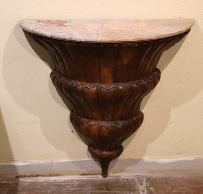 early 19th century french louis xiv marble top carved walnut wall console table 5490