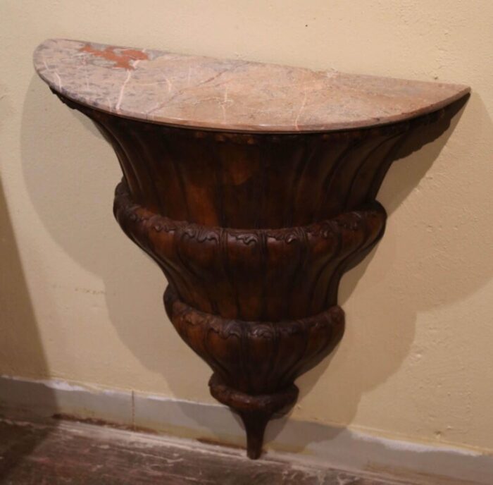 early 19th century french louis xiv marble top carved walnut wall console table 6206