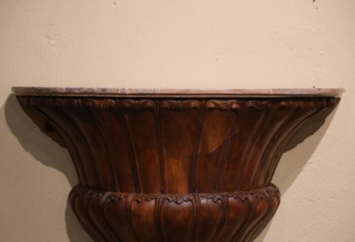 early 19th century french louis xiv marble top carved walnut wall console table 8263