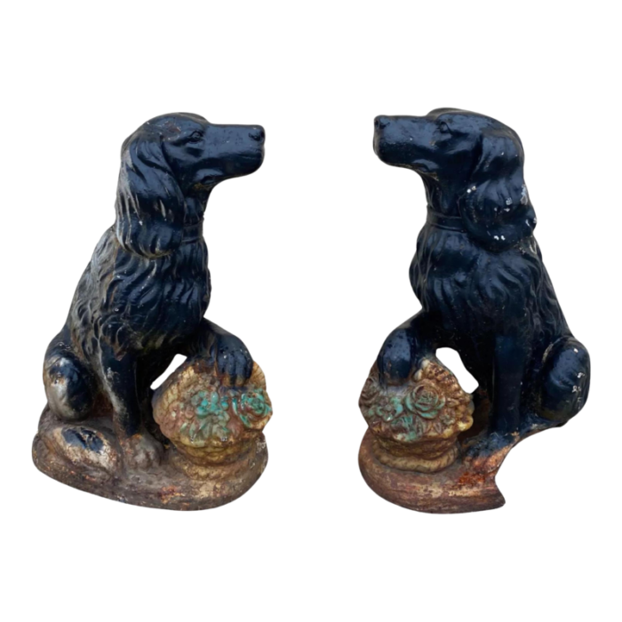 early 20th century cast iron victorian seated retriever dog guardian statues set of 2 2587