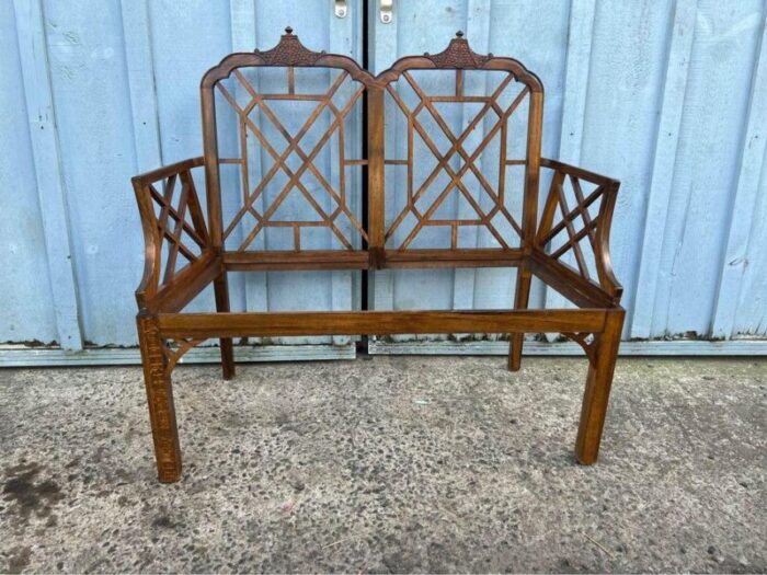 early 20th century chippendale pagoda chinioserie style bench 1199