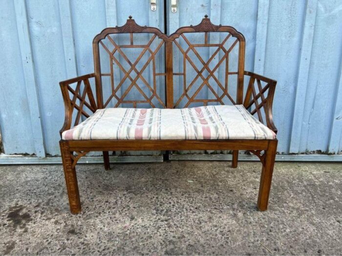 early 20th century chippendale pagoda chinioserie style bench 2190