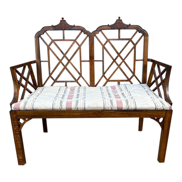 early 20th century chippendale pagoda chinioserie style bench 4809