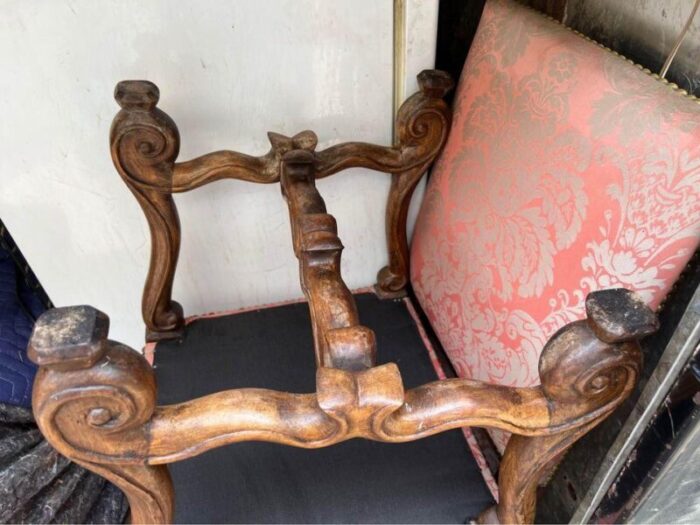 early 20th century set of 6 flemish style walnut carved rose upholstered dining chairs 8767