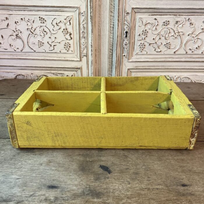 early 20th century wood divided crate or bottle carrier in chartreuse 2254