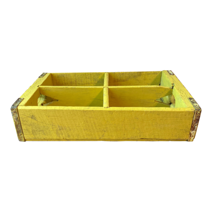 early 20th century wood divided crate or bottle carrier in chartreuse 6095