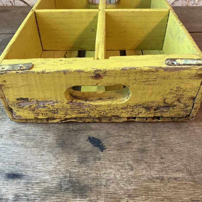 early 20th century wood divided crate or bottle carrier in chartreuse 6111