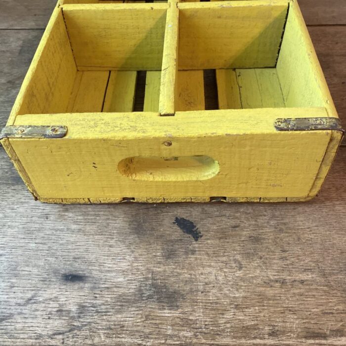 early 20th century wood divided crate or bottle carrier in chartreuse 9731