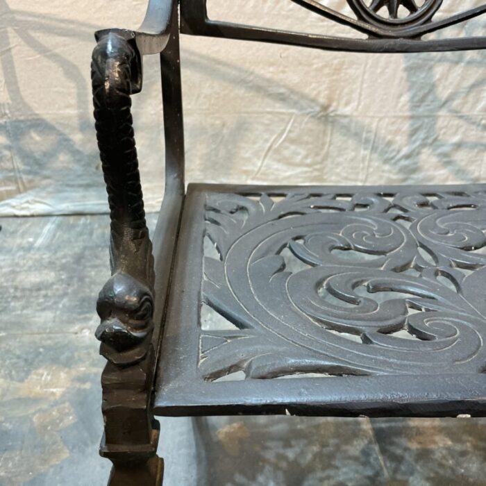 early 21st century neoclassical cast aluminum and glass patio table and 4 chairs 0635