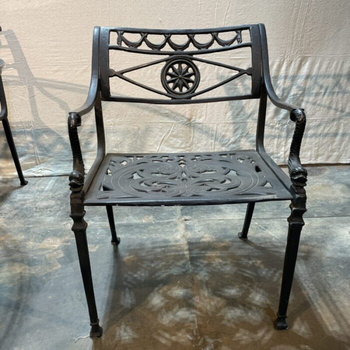 early 21st century neoclassical cast aluminum and glass patio table and 4 chairs 1129