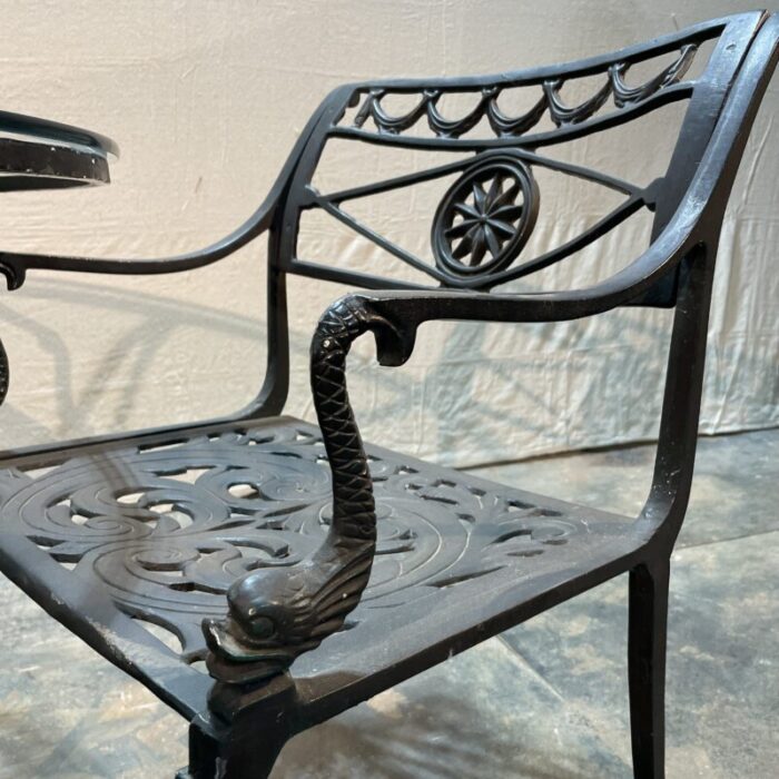 early 21st century neoclassical cast aluminum and glass patio table and 4 chairs 1299