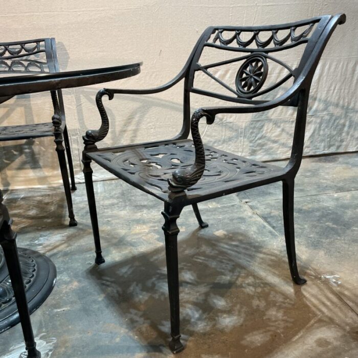 early 21st century neoclassical cast aluminum and glass patio table and 4 chairs 4098