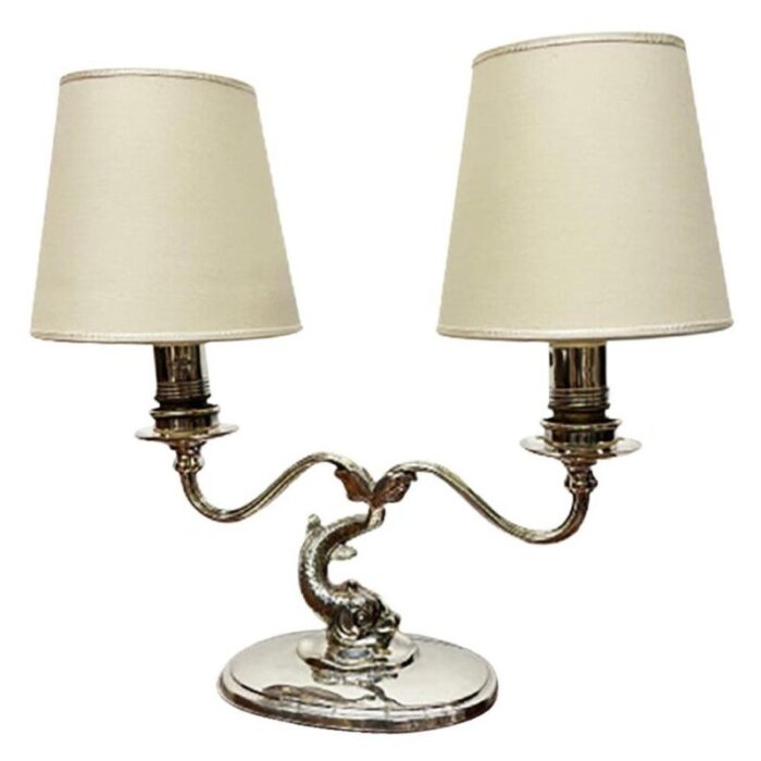 english sterling silver dolphin 2 arm table lamp 1