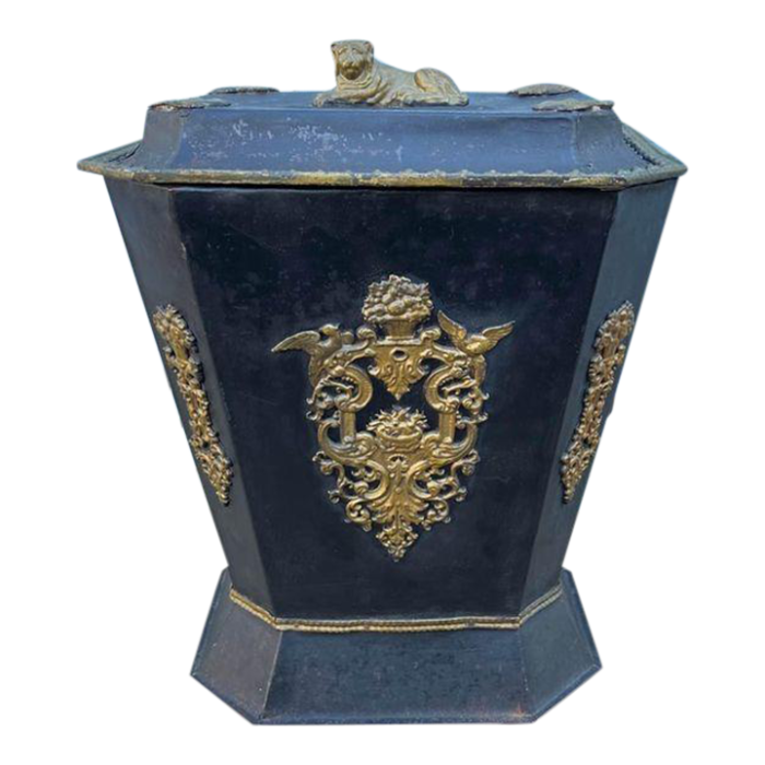 english victorian period 19th century black and gold tole coal scuttle 2438