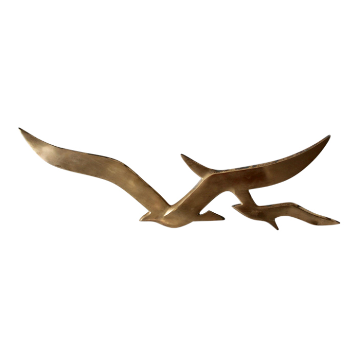 extra large vintage mid century brass seagulls flying birds wall sculpture 0833