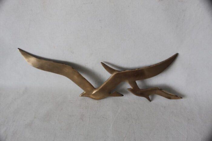 extra large vintage mid century brass seagulls flying birds wall sculpture 7031