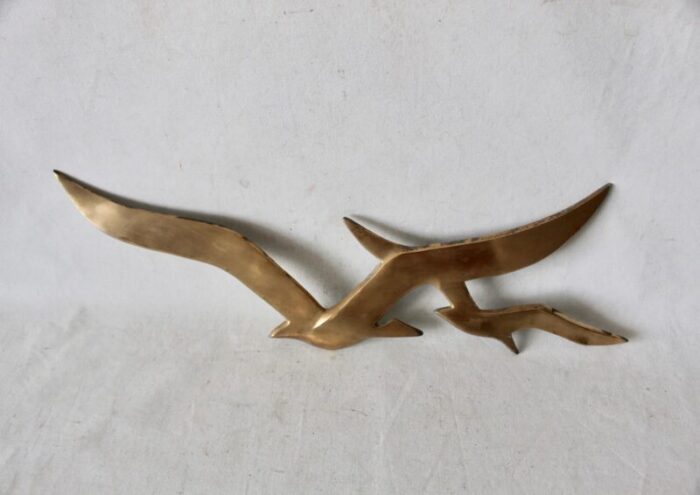 extra large vintage mid century brass seagulls flying birds wall sculpture 8149