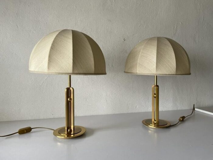 fabric shade brass atomic body table lamps germany 1980s set of 2 1