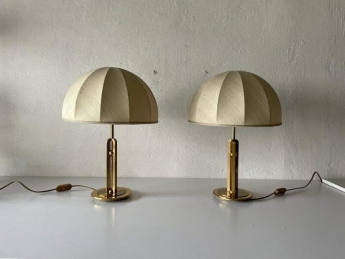 fabric shade brass atomic body table lamps germany 1980s set of 2 2