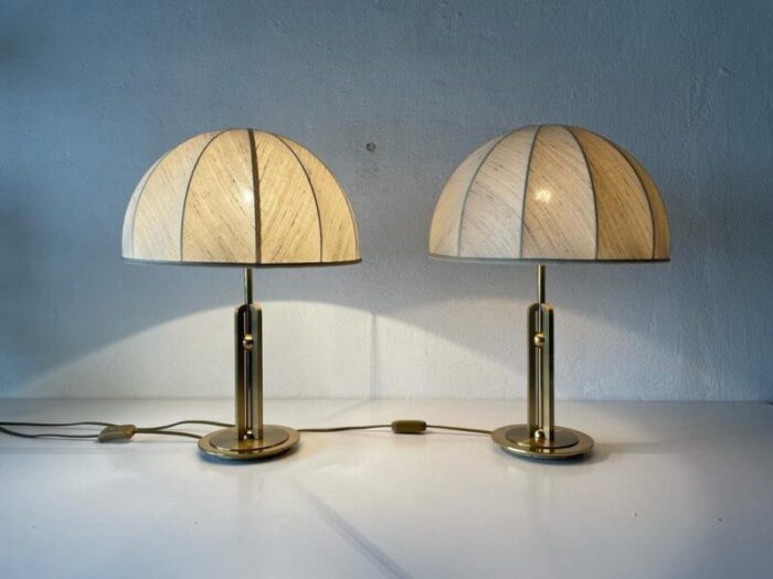 fabric shade brass atomic body table lamps germany 1980s set of 2 4