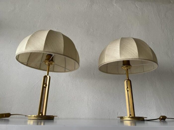 fabric shade brass atomic body table lamps germany 1980s set of 2 5