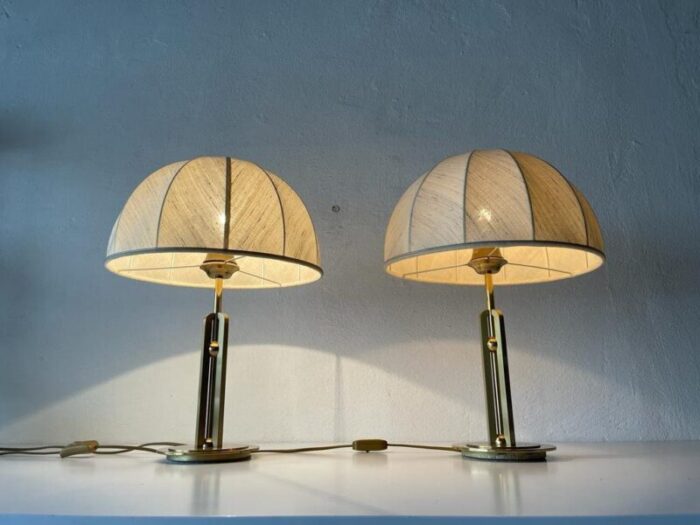 fabric shade brass atomic body table lamps germany 1980s set of 2 6