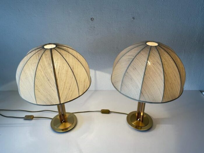 fabric shade brass atomic body table lamps germany 1980s set of 2 7