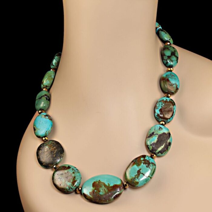 flat oval turquoise nugget necklace 4382