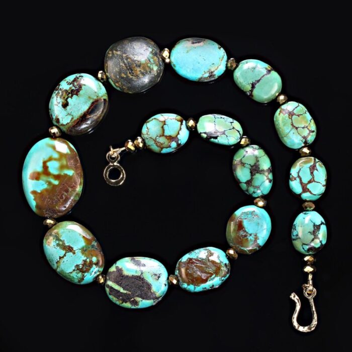 flat oval turquoise nugget necklace 6934