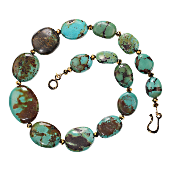 flat oval turquoise nugget necklace 7157