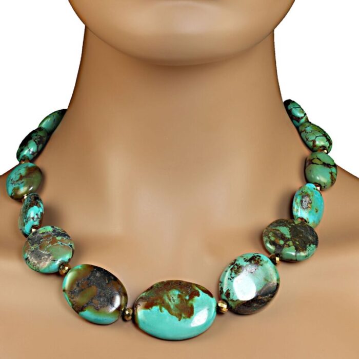 flat oval turquoise nugget necklace 9289