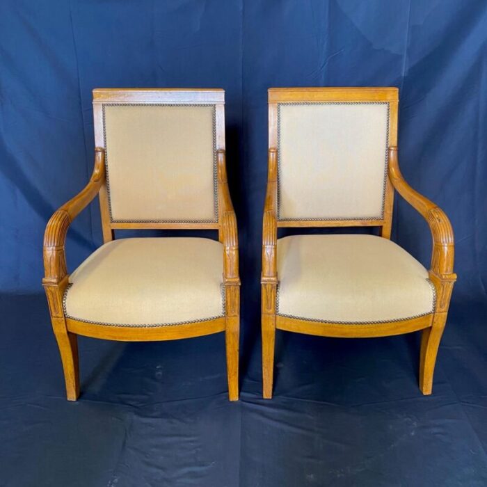 french antique walnut empire tulip fauteuils or armchairs a pair 2892