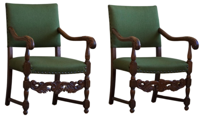 french armchairs in oak and wool 1920s set of 2 2106