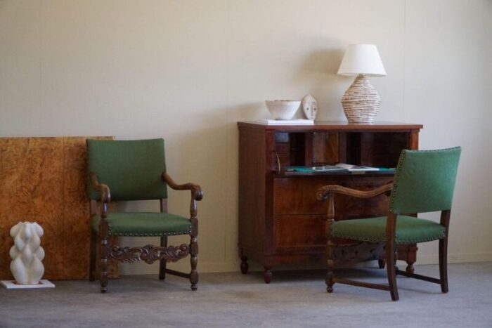 french armchairs in oak and wool 1920s set of 2 7429