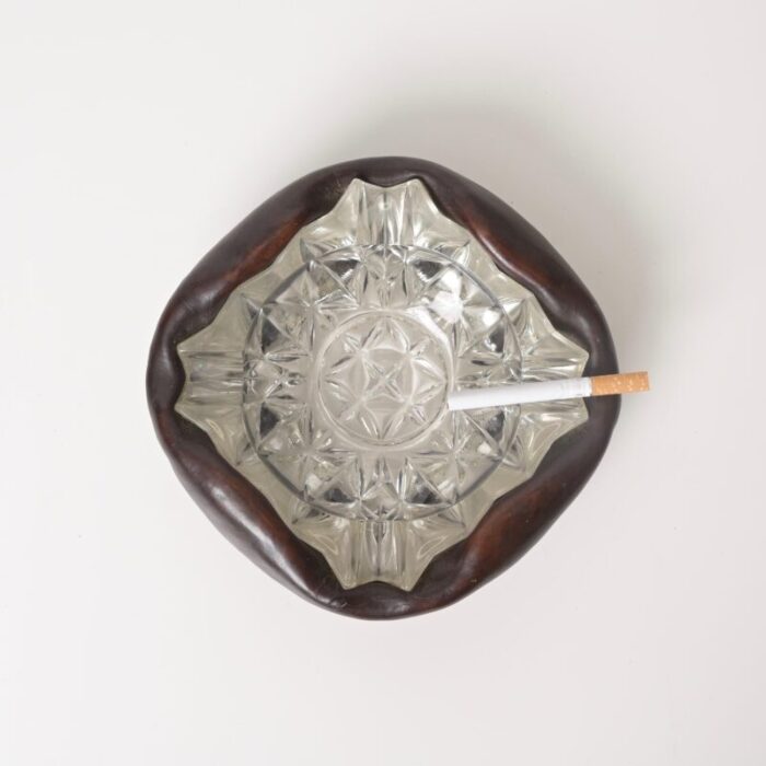 french bent leather and cut crystal ashtray by jacques adnet 1960s 1810